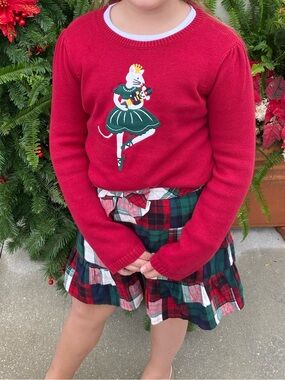 Girls Red Holiday Nutcracker Sweater with Ballerina Mouse Motif
